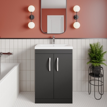 Nuie Athena Floor Standing 2-Door Vanity Unit with Basin-3 600mm Wide - Gloss Grey
