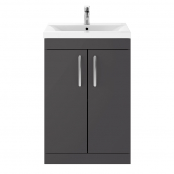 Nuie Athena Floor Standing 2-Door Vanity Unit with Basin-1 600mm Wide - Gloss Grey