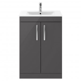 Nuie Athena Floor Standing 2-Door Vanity Unit with Basin-2 600mm Wide - Gloss Grey