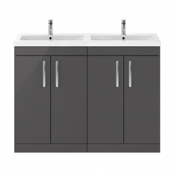 Nuie Athena Floor Standing 4-Door Vanity Unit with Double Ceramic Basin 1200mm Wide - Gloss Grey