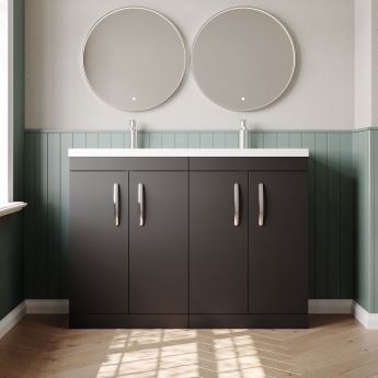 Nuie Athena Floor Standing 4-Door Vanity Unit with Double Basin 1200mm Wide - Gloss Grey | Product Image