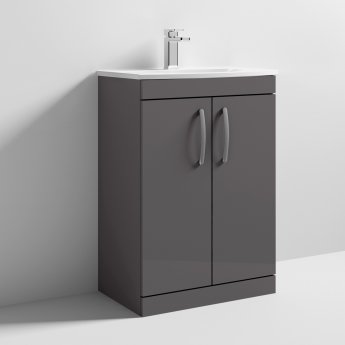 Nuie Athena Floor Standing 2-Door Vanity Unit with Basin-4 600mm Wide - Gloss Grey