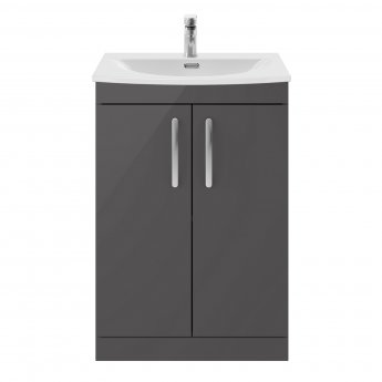 Nuie Athena Floor Standing 2-Door Vanity Unit with Basin-4 600mm Wide - Gloss Grey