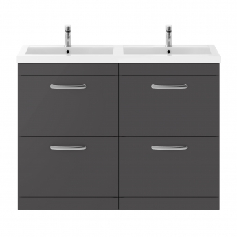 Nuie Athena Floor Standing 4-Drawer Vanity Unit with Double Basin 1200mm Wide - Gloss Grey