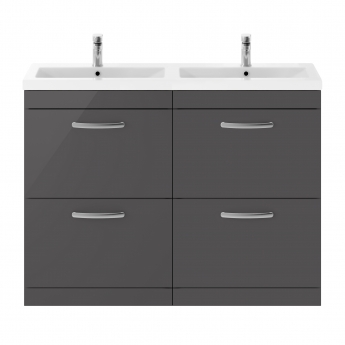 Nuie Athena Floor Standing 4-Drawer Vanity Unit with Double Ceramic Basin 1200mm Wide - Gloss Grey