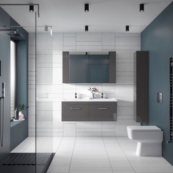 Nuie Athena Wall Hung 2-Drawer Vanity Unit with Double Basin 1200mm Wide - Gloss Grey | Product Image