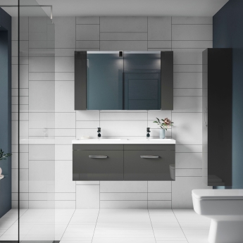 Nuie Athena Wall Hung 2-Drawer Vanity Unit with Double Basin 1200mm Wide - Gloss Grey | Product Image