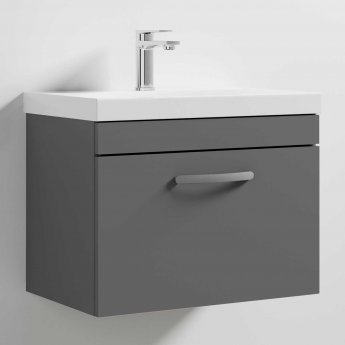 Nuie Athena Wall Hung 1-Drawer Vanity Unit with Basin-3 600mm Wide - Gloss Grey