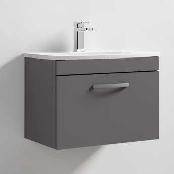 Nuie Athena Wall Hung 1-Drawer Vanity Unit with Basin-4 600mm Wide - Gloss Grey