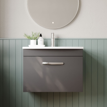 Nuie Athena Wall Hung 1-Drawer Vanity Unit with Basin-4 600mm Wide - Gloss Grey | Product Image