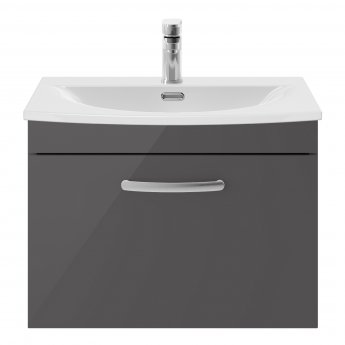 Nuie Athena Wall Hung 1-Drawer Vanity Unit with Basin-4 600mm Wide - Gloss Grey