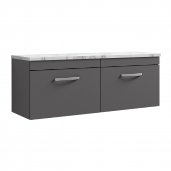 Nuie Athena Wall Hung 2-Drawer Vanity Unit with Carrera Marble Worktop 1200mm Wide - Gloss Grey
