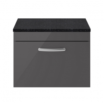 Nuie Athena Wall Hung 1-Drawer Vanity Unit with Sparkling Black Worktop 600mm Wide - Gloss Grey