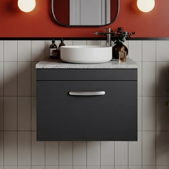 Nuie Athena Wall Hung 1-Drawer Vanity Unit with Sparkling White Worktop 600mm Wide - Gloss Grey