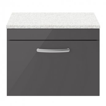 Nuie Athena Wall Hung 1-Drawer Vanity Unit with Sparkling White Worktop 600mm Wide - Gloss Grey
