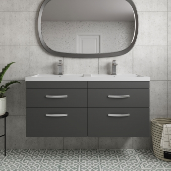 Nuie Athena Wall Hung 4-Drawer Vanity Unit with Double Basin 1200mm Wide - Gloss Grey