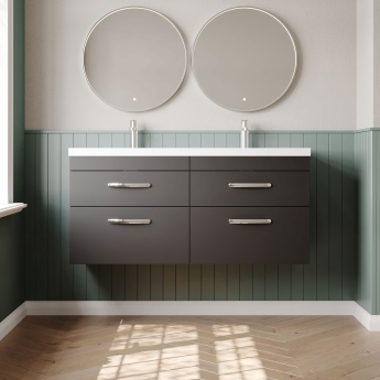 Nuie Athena Wall Hung 4-Drawer Vanity Unit with Double Basin 1200mm Wide - Gloss Grey | Product Image