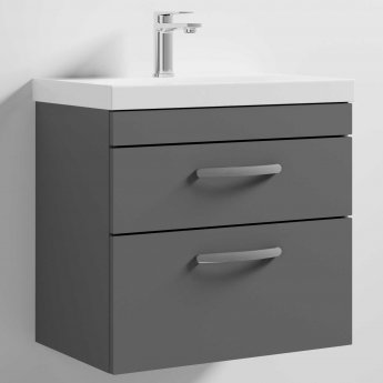 Nuie Athena Wall Hung 2-Drawer Vanity Unit with Basin-3 600mm Wide - Gloss Grey