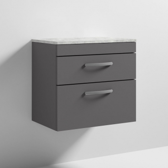 Nuie Athena Wall Hung 2-Drawer Vanity Unit with Grey Worktop 600mm Wide - Gloss Grey | Product Image