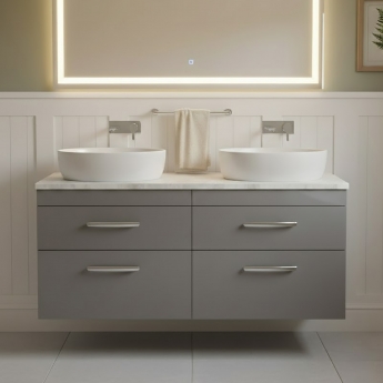 Nuie Athena Wall Hung 4-Drawer Vanity Unit with Bellato Grey Worktop 1200mm Wide - Gloss Grey | Product Image