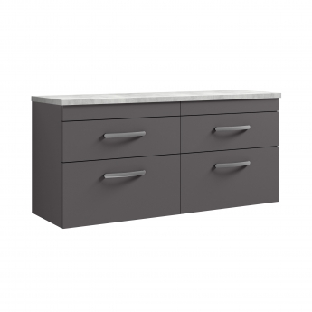 Nuie Athena Wall Hung 4-Drawer Vanity Unit with Bellato Grey Worktop 1200mm Wide - Gloss Grey | Product Image