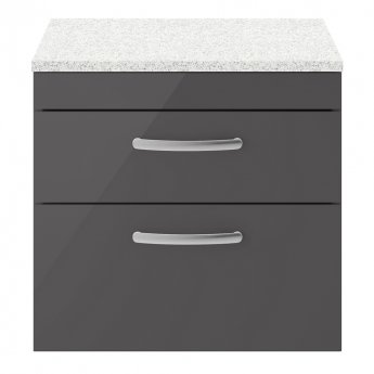 Nuie Athena Wall Hung 2-Drawer Vanity Unit with Sparkling White Worktop 600mm Wide - Gloss Grey