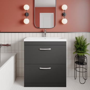Nuie Athena Floor Standing 2-Drawer Vanity Unit with Basin-3 800mm Wide - Gloss Grey