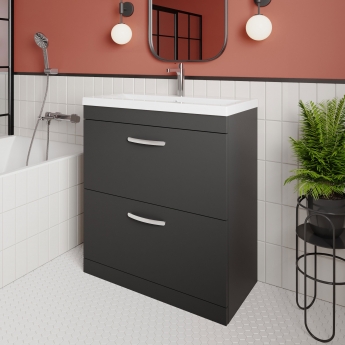 Nuie Athena Floor Standing 2-Drawer Vanity Unit with Basin-3 800mm Wide - Gloss Grey