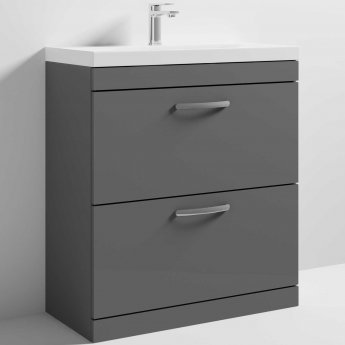 Nuie Athena Floor Standing 2-Drawer Vanity Unit with Basin-3 800mm Wide - Gloss Grey