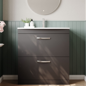 Nuie Athena Floor Standing 2-Drawer Vanity Unit with Basin-4 800mm Wide - Gloss Grey | Product Image
