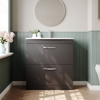 Nuie Athena Floor Standing 2-Drawer Vanity Unit with Basin-4 800mm Wide - Gloss Grey | Product Image