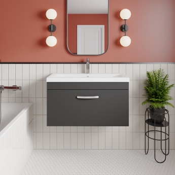 Nuie Athena Wall Hung 1-Drawer Vanity Unit with Basin-3 800mm Wide - Gloss Grey
