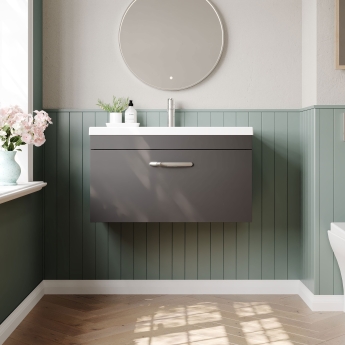 Nuie Athena Wall Hung 1-Drawer Vanity Unit with Basin-1 800mm Wide - Gloss Grey | Product Image