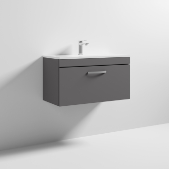 Nuie Athena Wall Hung 1-Drawer Vanity Unit with Basin-2 800mm Wide - Gloss Grey