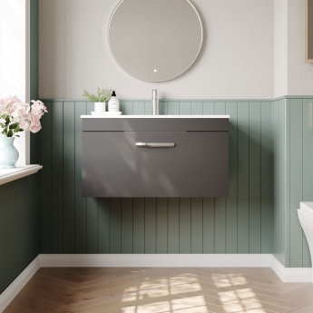 Nuie Athena Wall Hung 1-Drawer Vanity Unit with Basin-2 800mm Wide - Gloss Grey | Product Image