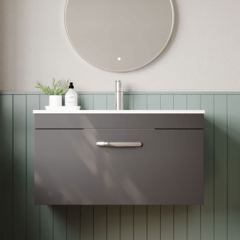 Nuie Athena Wall Hung 1-Drawer Vanity Unit with Basin-2 800mm Wide - Gloss Grey | Product Image