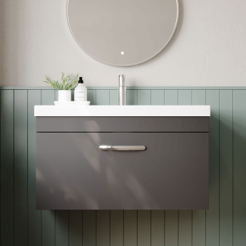Nuie Athena Wall Hung 1-Drawer Vanity Unit with Basin-3 800mm Wide - Gloss Grey | Product Image