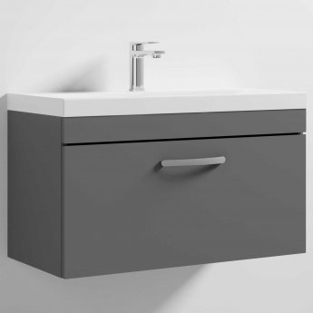 Nuie Athena Wall Hung 1-Drawer Vanity Unit with Basin-3 800mm Wide - Gloss Grey