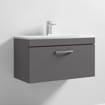 Nuie Athena Wall Hung 1-Drawer Vanity Unit with Basin-4 800mm Wide - Gloss Grey