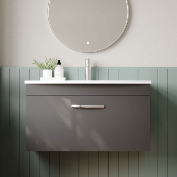Nuie Athena Wall Hung 1-Drawer Vanity Unit with Basin-4 800mm Wide - Gloss Grey | Product Image