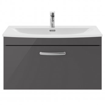Nuie Athena Wall Hung 1-Drawer Vanity Unit with Basin-4 800mm Wide - Gloss Grey