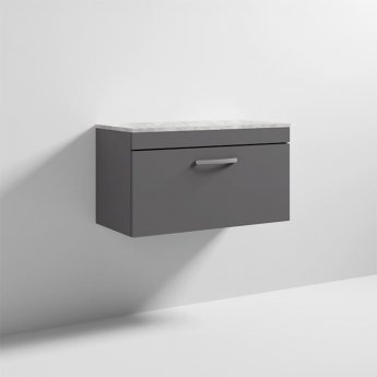 Nuie Athena Wall Hung 1-Drawer Vanity Unit with Grey Worktop 800mm Wide - Gloss Grey