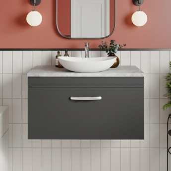 Nuie Athena Wall Hung 1-Drawer Vanity Unit with Grey Worktop 800mm Wide - Gloss Grey