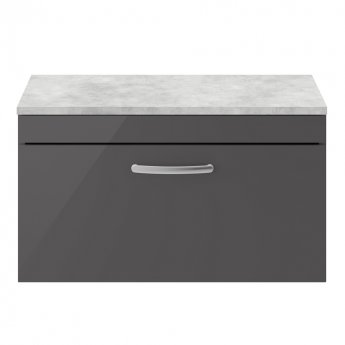 Nuie Athena Wall Hung 1-Drawer Vanity Unit with Grey Worktop 800mm Wide - Gloss Grey