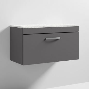 Nuie Athena Wall Hung 1-Drawer Vanity Unit with Sparkling White Worktop 800mm Wide - Gloss Grey