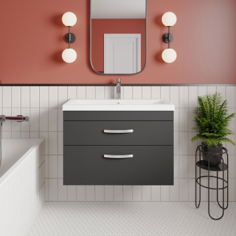 Nuie Athena Wall Hung 2-Drawer Vanity Unit with Basin-3 800mm Wide - Gloss Grey