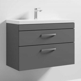 Nuie Athena Wall Hung 2-Drawer Vanity Unit with Basin-1 800mm Wide - Gloss Grey