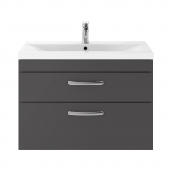 Nuie Athena Wall Hung 2-Drawer Vanity Unit with Basin-2 800mm Wide - Gloss Grey