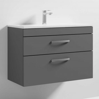 Nuie Athena Wall Hung 2-Drawer Vanity Unit with Basin-2 800mm Wide - Gloss Grey