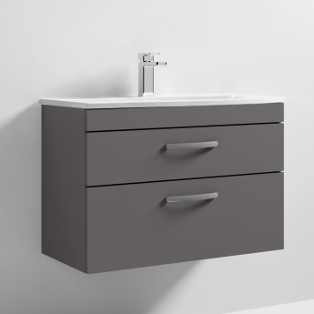 Nuie Athena Wall Hung 2-Drawer Vanity Unit with Basin-4 800mm Wide - Gloss Grey | Product Image